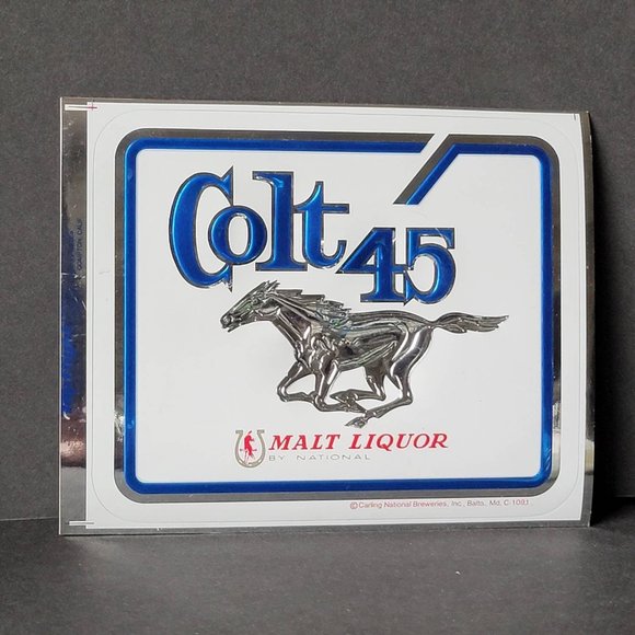 Vintage Colt 45 Malt Liquor Sticker Sign Die cut Metallic Stick On decal 6" x 5" - Picture 3 of 5